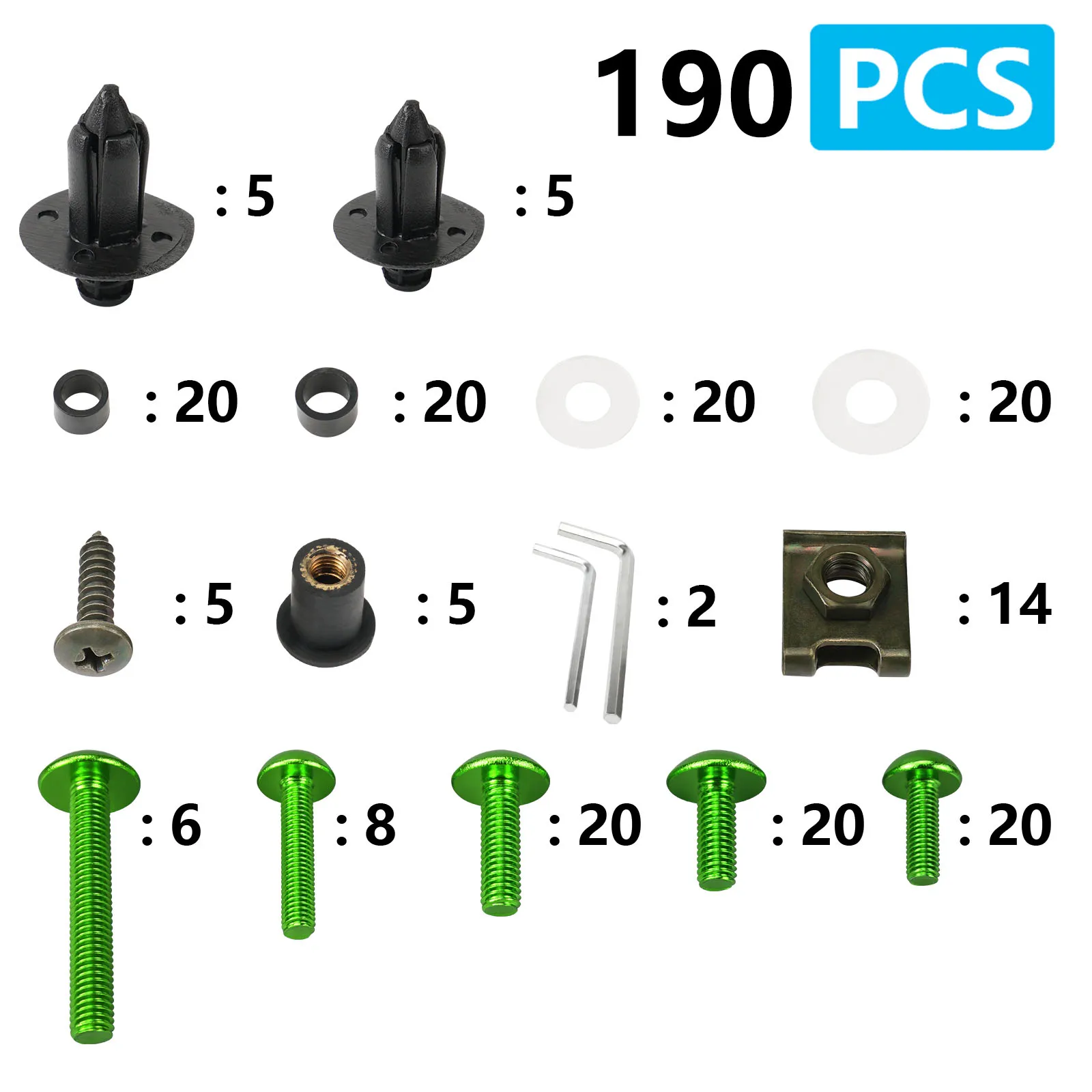 190PCS Motorcycle Fairing Bolts Kit Screws Nuts For Kawasaki Z1000 Z750 Z800 Z650 Ninja 250R 300 500 650 ZX10R ZX14R 6R 7R 9R