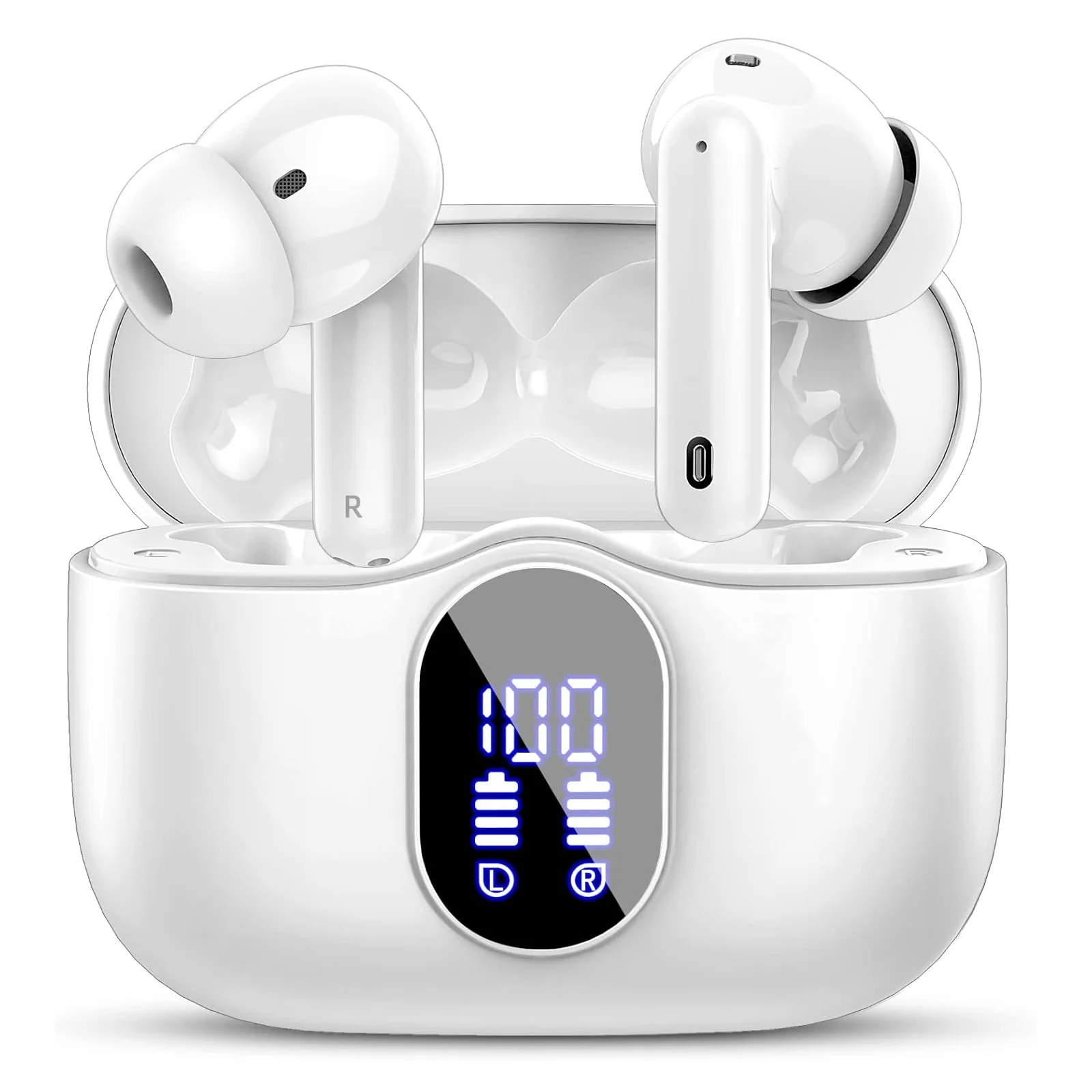 Wireless Earbuds with Bluetooth 5.3, In-Ear Headphones Featuring 4 ENC Mics and 36 Hours of Playtime, LED Display Included.