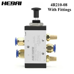 HEBAI 4R210-08 With Fittings Pneumatic Hand Push Pull Valve Two Position Five Way 4R110-06 Air Manual Control Solenoid Valve