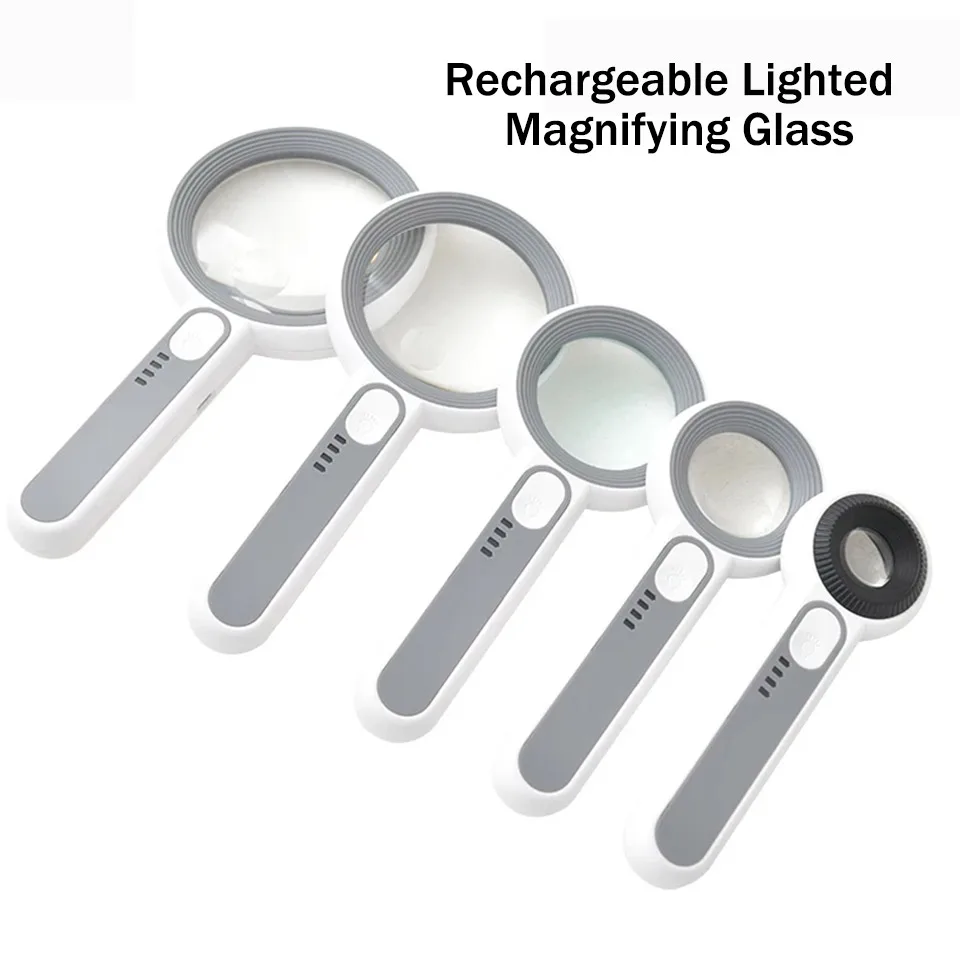 Handheld Illuminated Magnifier with LED Light Portable USB Rechargeable Lighted Magnifying Glass for Reading Newspaper Jewelry