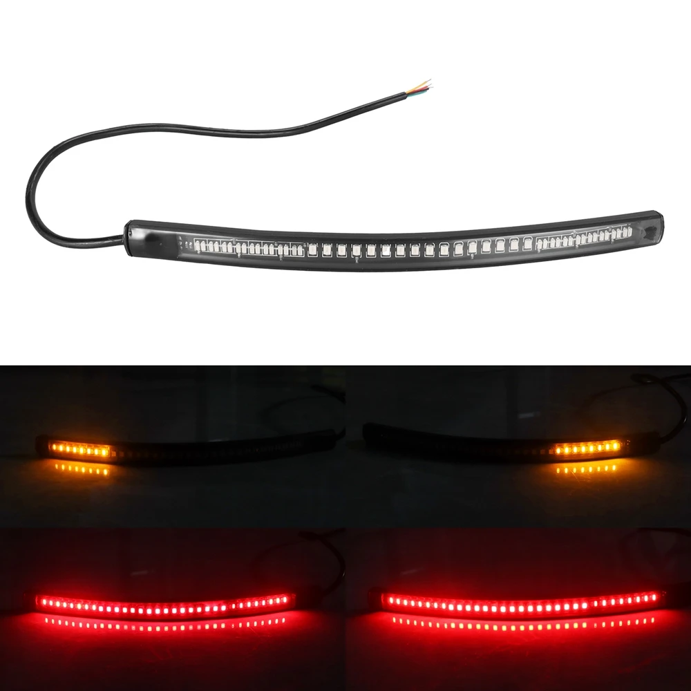 1pc Strip Light for Motorcycle Flexible 48 LED Tail Light Turn Signal Dual Color Rear Brake Stop Bulb Lamp