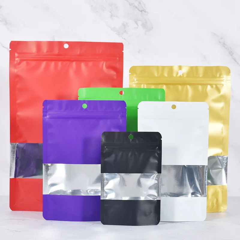 

1000Pcs/Lot Thick Color Aluminum Foil Ziplock Bag With Window Food Nut Supermarket Display snack Window Show Package Sealed Bag