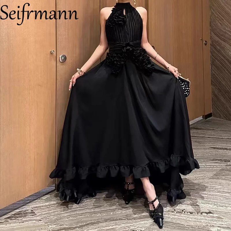 

Seifrmann High End Evening Dress, Banquet Tailcoat Dress, Irregular 2025 Hanging Neck, Sleeveless Pleated Three-dimensional Flow