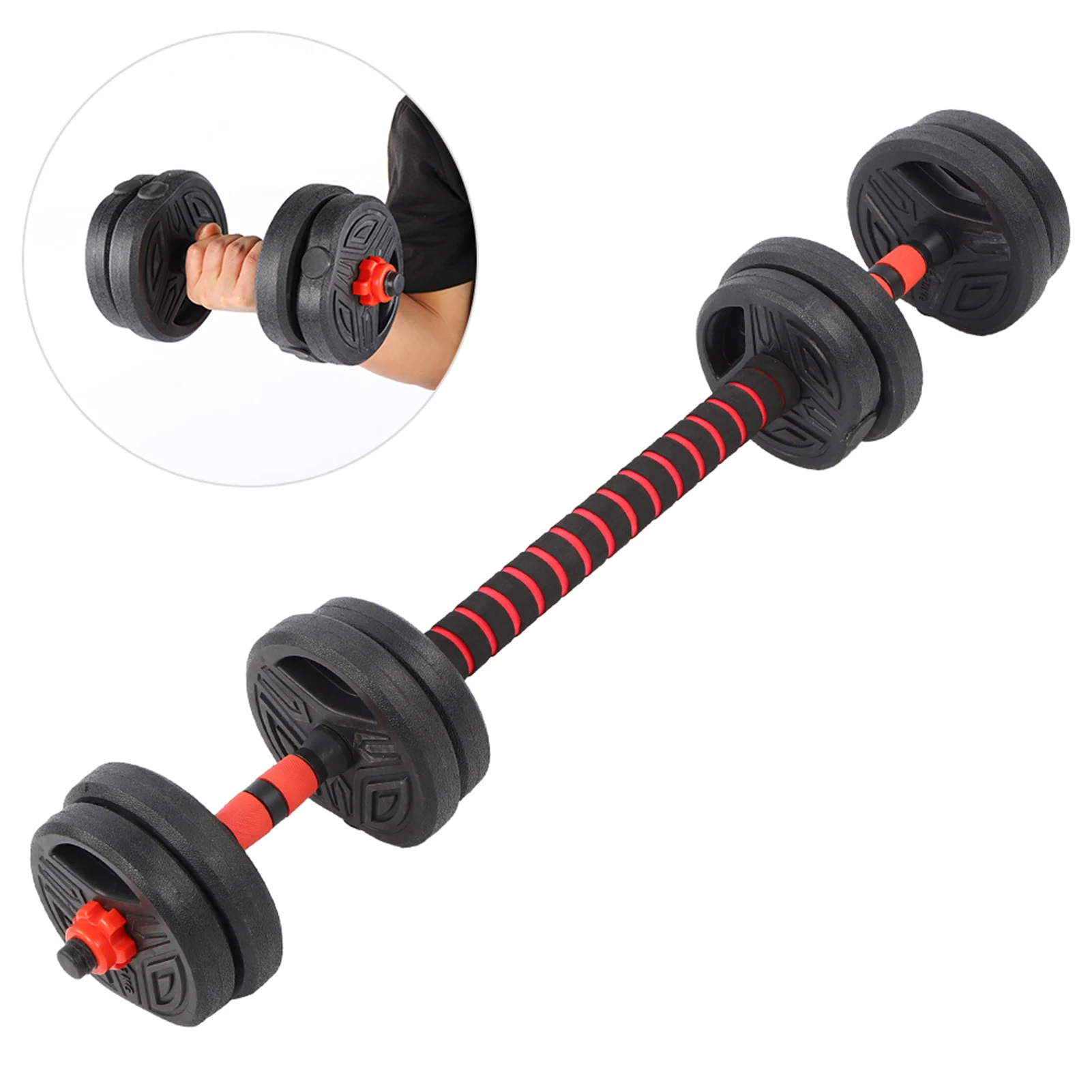 Roundness Dumbbell Domestic Exercise Fitness Equipment 10kg Set with 40cm Connection Rod