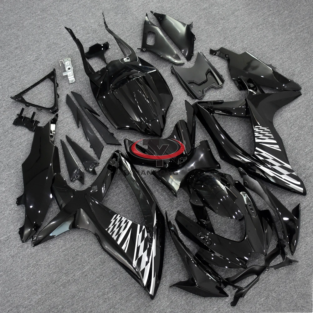 Bodywork Cowling Motorcycle for GSXR 600 750 K8 2008 2009 2010 Injection Bright Black Checkered Print Full Fairing Kit