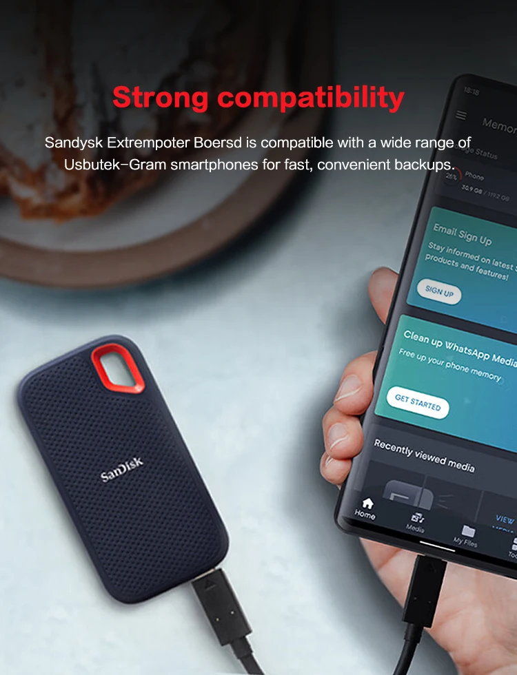SanDisk Extreme Portable SSD E61 USB 3.2 Gen2 Solid-State-Laufwerk Bis zu 1050MB/s 500GB 1TB 2TB 4TB Externe SSD IP65 Für PC Mac – Detail 6