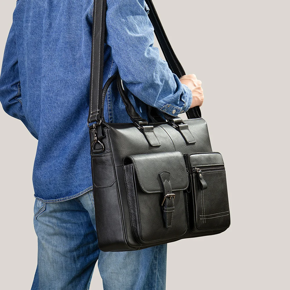 Heren Tas Echt Lederen Heren Aktetas Handtassen Voor 15.6 "Laptop A4 Mannelijke Schouder Messenger Bag Business Crossbody Tas