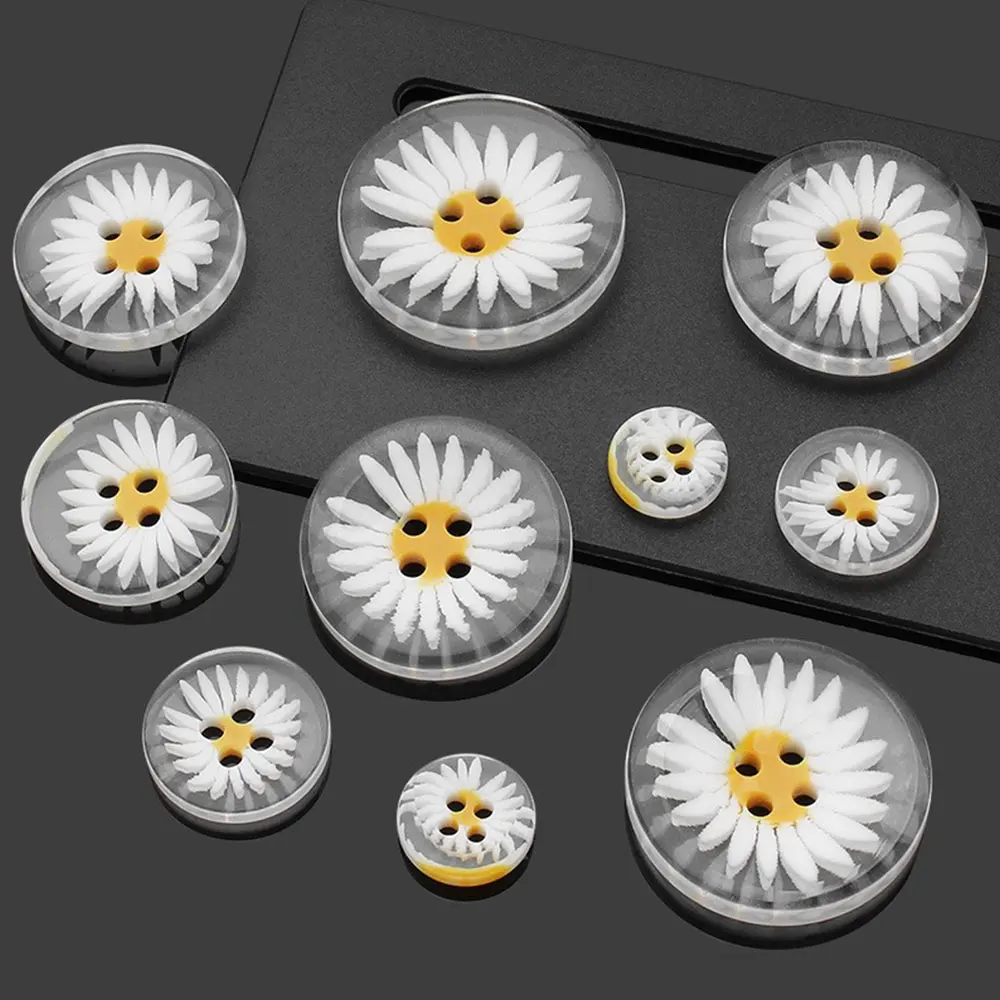 10pcs/Pack Daisy Resin Buttons Shirts Sweater Coats Clothes Collar Sewing Transparent Button Decorative DIY Material Accessories