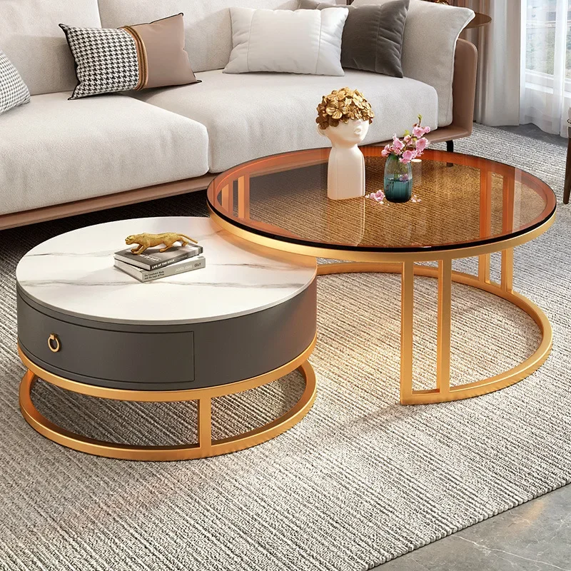 

Italian coffee table living room home slate modern simple small apartment tea table Internet celebrity light luxury round glass