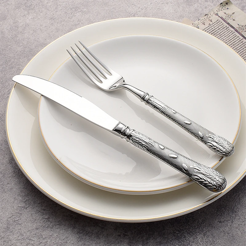 Gold Cutlery Roman Column Style 18/10 stainless steel 304 Classical Flatware Dinnerware Set Silver Service For 1 Drop Shipping