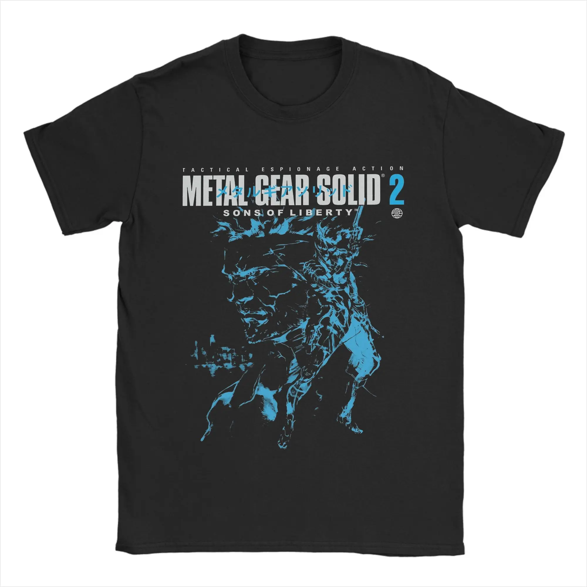 

Men T-Shirts Metal Gear Solid 2 Vintage Pure Cotton Tee Shirt Short Sleeve Snake and Raiden Cover T Shirts Collar Tops Unique