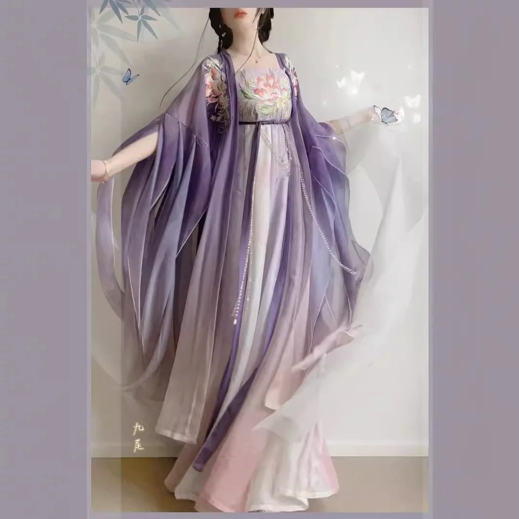 

NT64 2024 Fairy Style Ancient Costume Women's Hanfu Tang Dynasty Chebula Skirt Hanfu Fairy Style Big Sleeve Shirt Embroidery