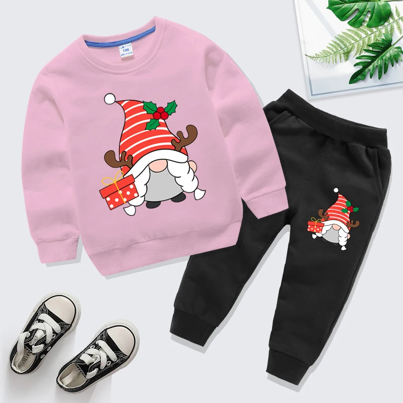 

Autumn New Boys Girls Christmas Suit Funny Cute Gnomes Print Sweatshirt Long Sleeve Pullovers + Fashion Xmas Trousers 2pc Sets