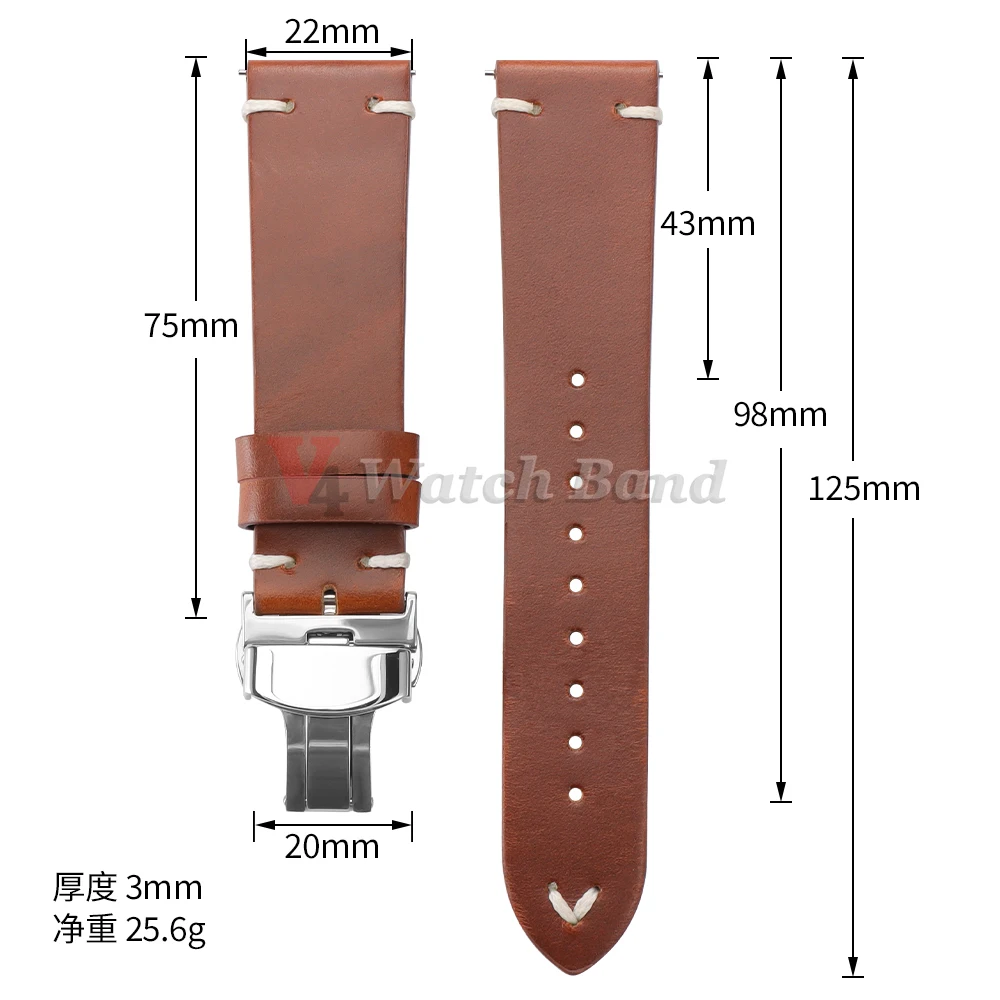 Vintage Oil Wax Leather Watch Band 18mm20mm 22mm Bracelet for Seiko Cowhide Strap for Omega Butterfly Buckle Stitching Watchband image 6