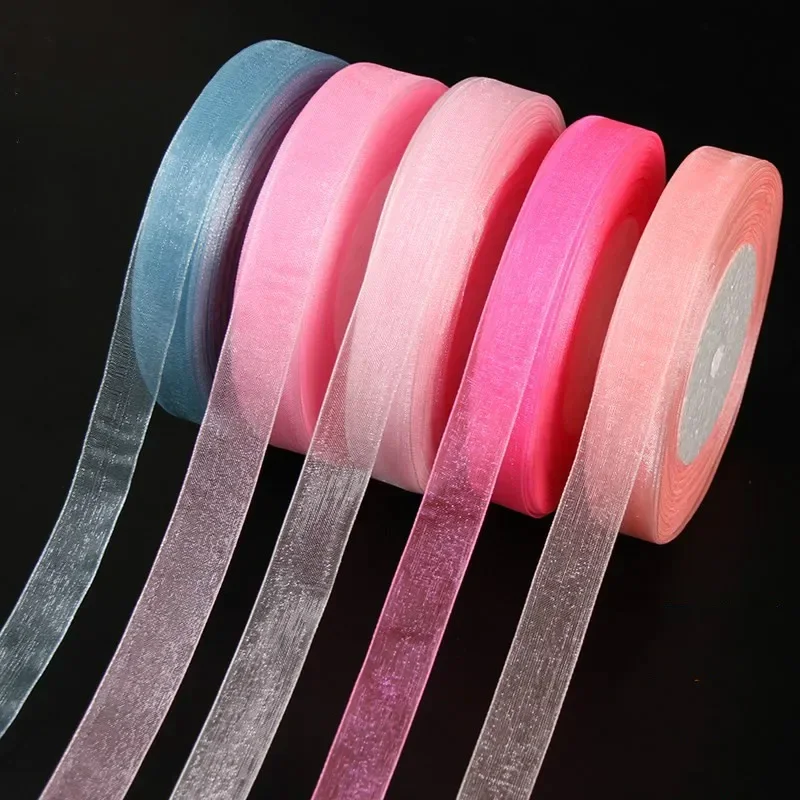 15 مللي متر 50 ياردة/لفة أشرطة الأورجانزا هدية حفل زفاف عيد الميلاد الديكور التفاف الدانتيل اليدوية DIY بها بنفسك النسيج شريط شيفون أبيض