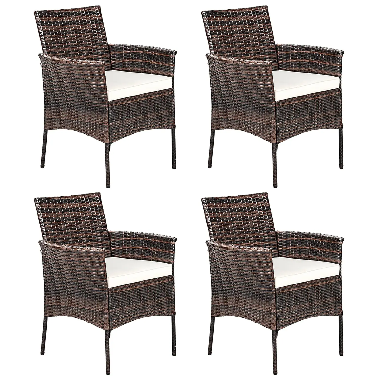 4 Pack Rattan Patio Dining Chairs w/Cushions & Cane Back for Bistro Porch Poolside 360LBS Support, Customized