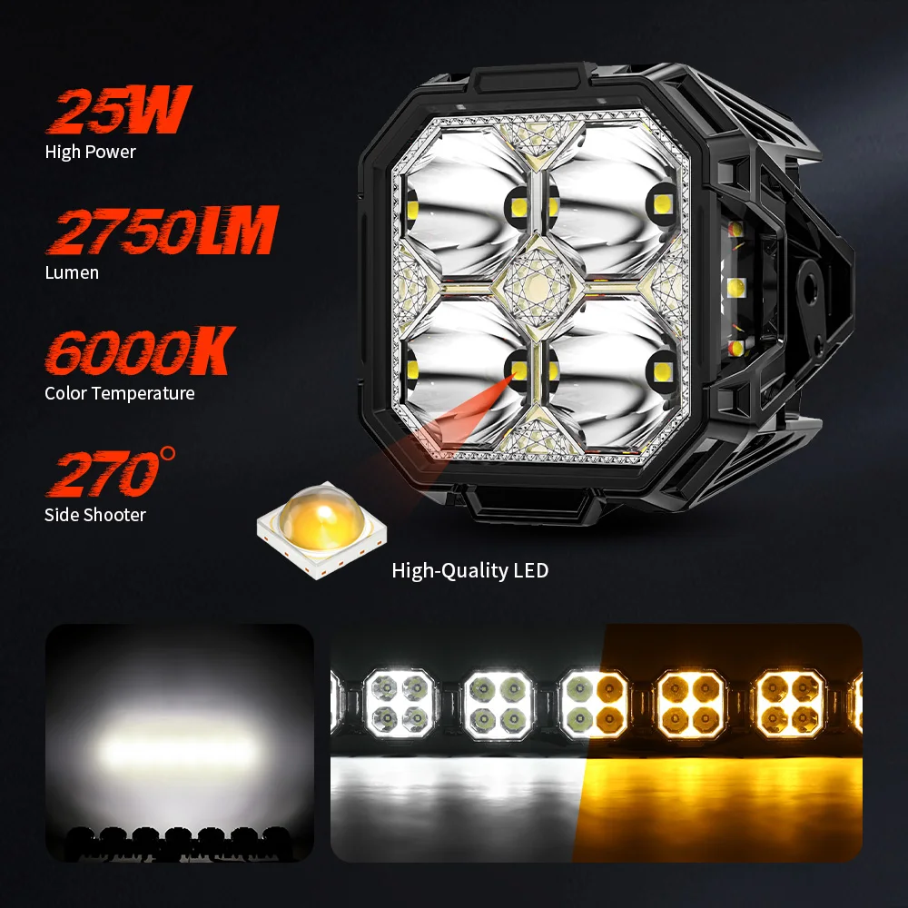 Spliceable 8pcs 6pcs 5pcs 12V 24V Modular Linkable Kit Car Light Bar Wide Beam Side Shooter With White Amber DRL For 4x4