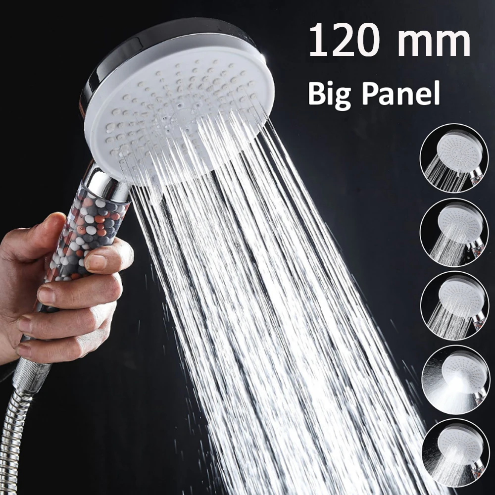 

Zloog 120mm Big Panel High Pressure Shower Head 5 Modes Rainfall Filter Stop Water Handheld Showerhead Water Saving Eco Sprayer