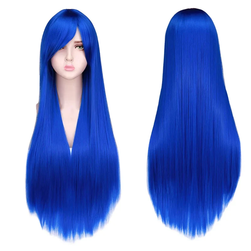 Anime Fairy Tail Long Blue Straight Women’s Wendy Marvell Cosplay Long Straight Synthetic Hair Dark Blue Cos Wigs Peruca Pelucas