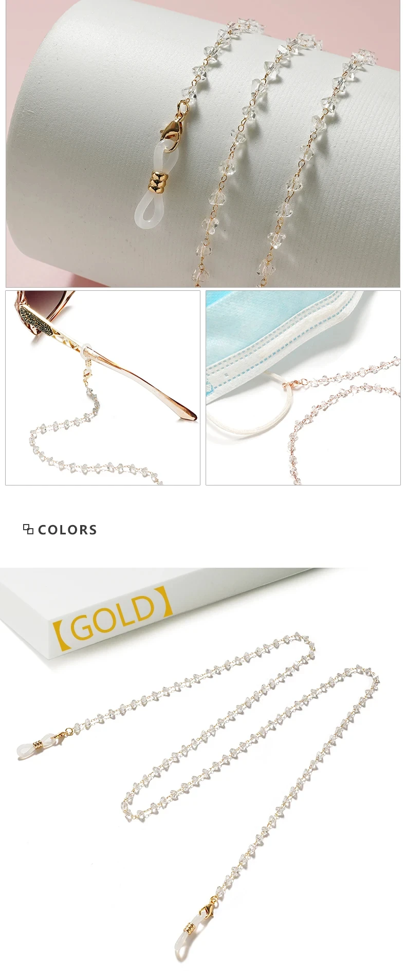 Dreieck Kristall Perlen Gläser Kette für Frauen Mode Lanyard Gold Farbe Metall Sonnenbrille Ketten Riemen Schnur Hängenden Hals Halten – Detail 6