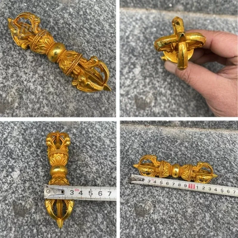 5.5inch Vintage Brass Vajra Tibetan Buddhist Lama Dorge Decor Hand Carving Religious Supplies Fengshui Ornament Collectibles
