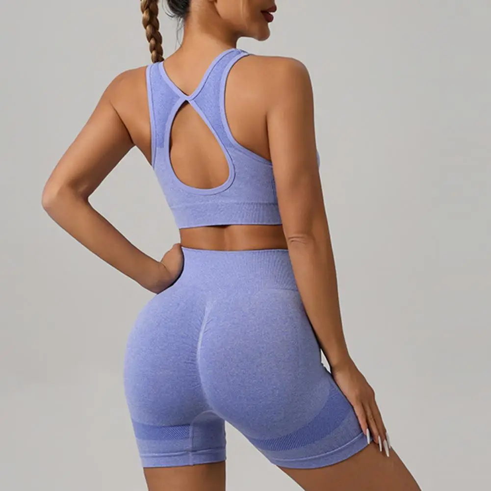 Solid Color Yoga Set Yoga Outfit Exercise Set for Women High Waist Leggings with Sports Bra U-neck Sport Bra Shorts for Fitness