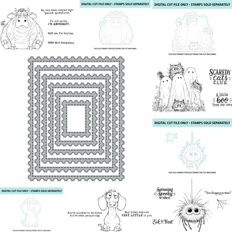 Matériel de scrapbooking et de décoration : matrices de découpe et tampons variés, pochoirs et gabarits de gaufrage pour cartes de vœux DIY faites main