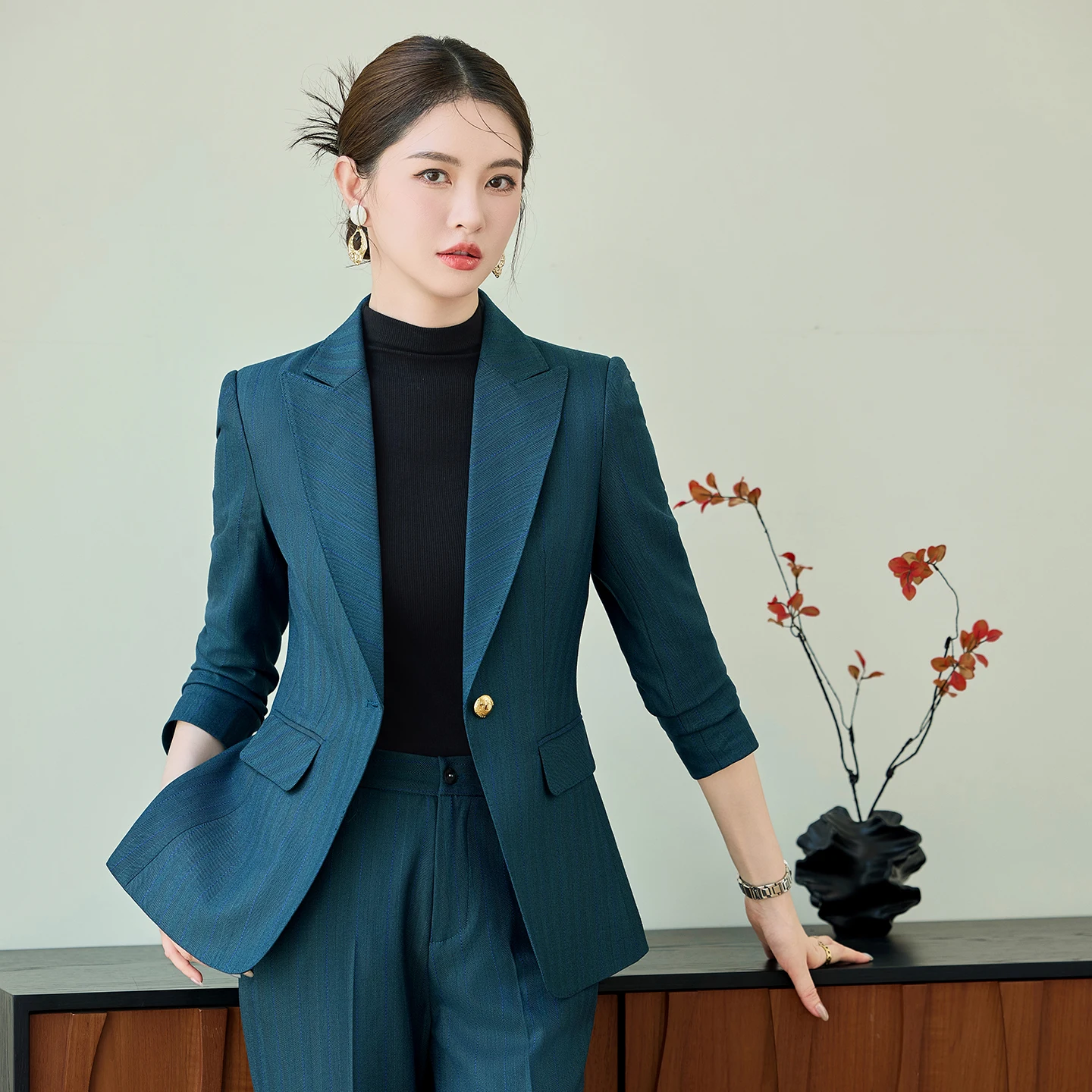 가을 겨울 여성 정장 바지와 재킷 코트 포함 전문 블레이저 여성 오피스 커리어 세트