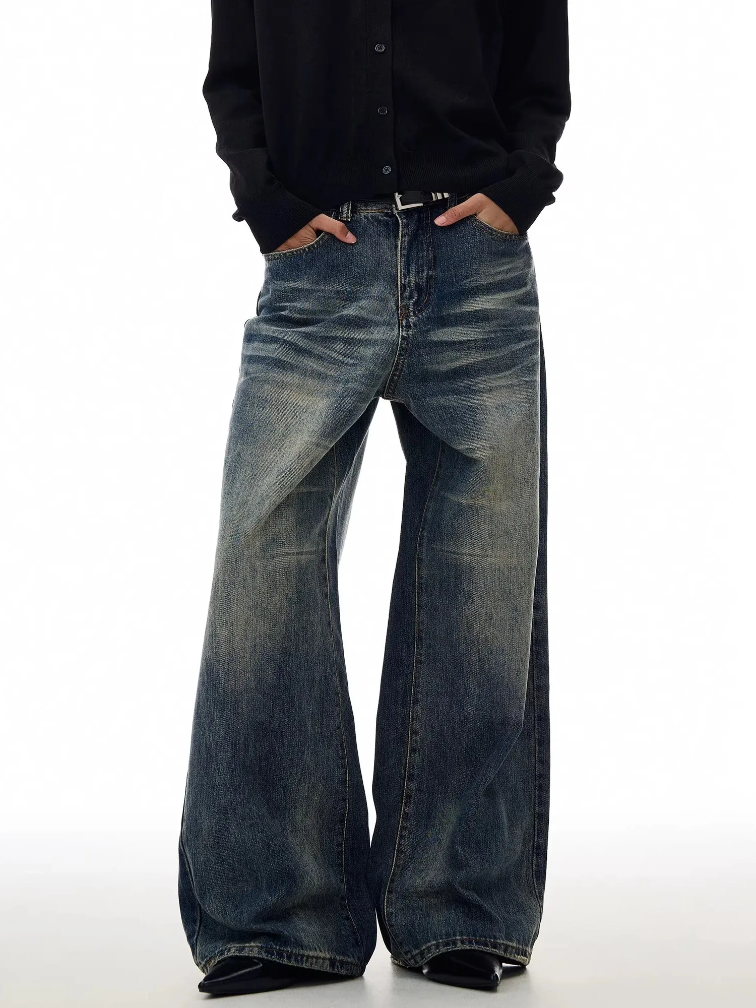 

Джинсы-палаццо унисекс Waed Blue: винтажные, модные, свободные, прямые, повседневные брюки для подростков и взрослых, на все сезоны