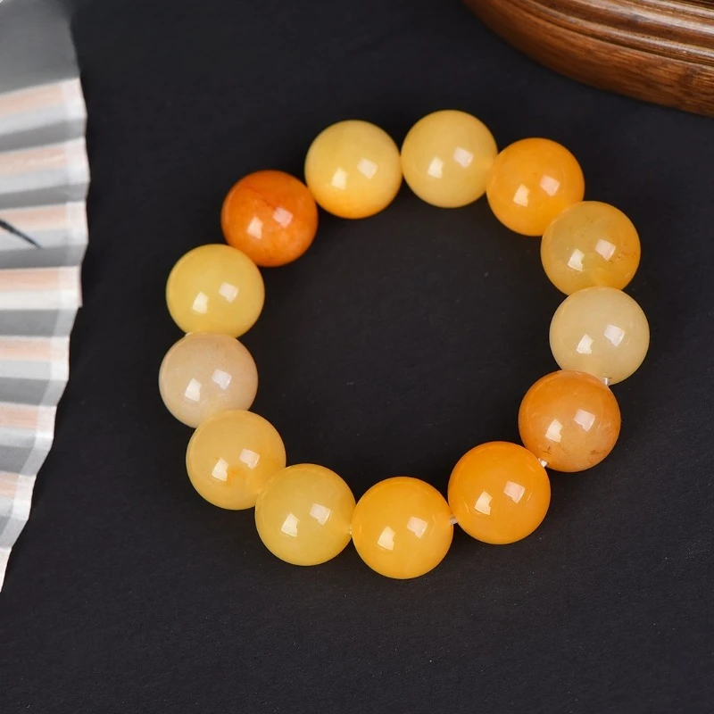 

Natural Gold Silk Jade Chicken Oil Yellow Bracelet Old Bead Boutique Multi-treasure Jade Bracelet Men and Women