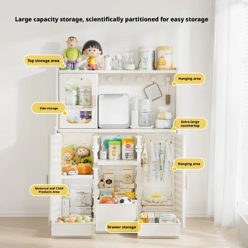 Storage essentials, children's furniture, modern cream style HDPE material, multi-functional baby cabinet, partition storage