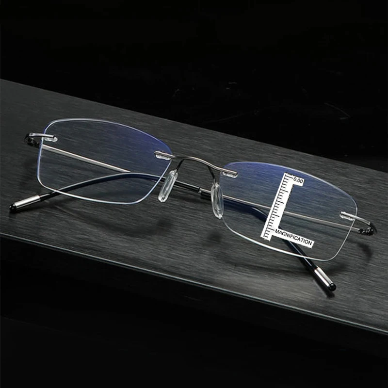 Ultraleichte Memory Randlose Progressive Lesebrille Männer Frauen Blau Licht Blockieren Presbyopie Brillen Hyperopie Brillen