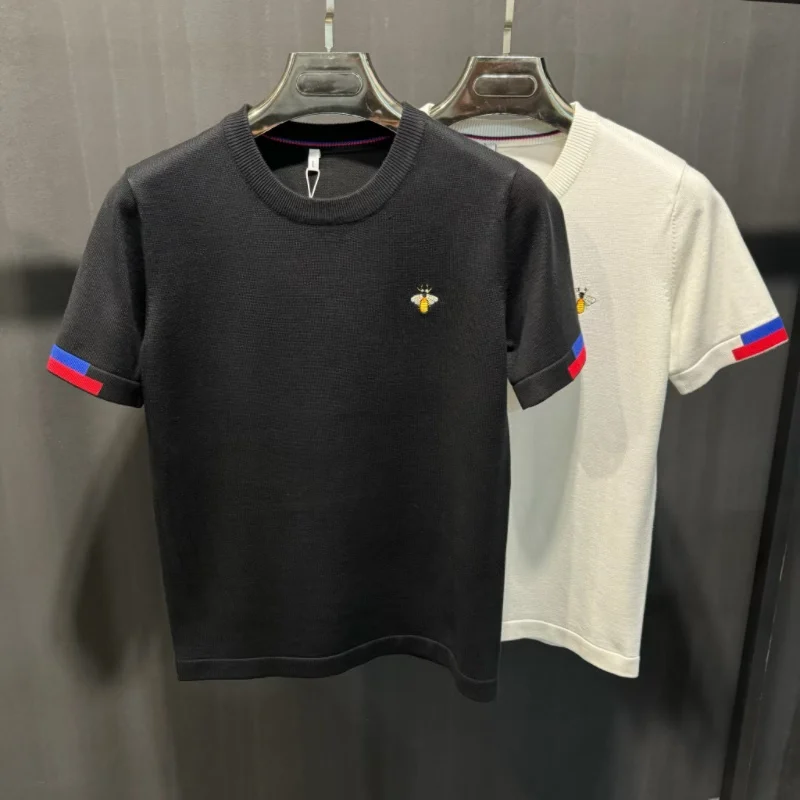 

Utopian Boy ort Sve Knitted Sweater Embroidered Bee Design Base Layer irt Men's Autumn Faion Casual round Ne Top