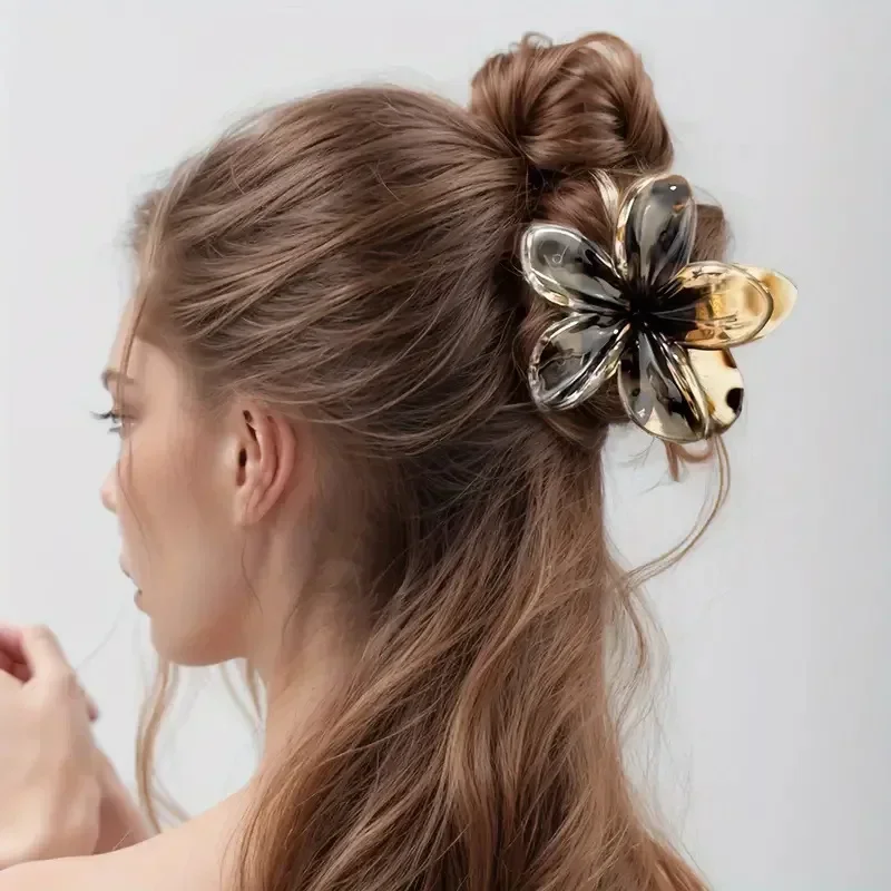 Elegante fermaglio per capelli con fiore con stampa leopardata, dolce coda di cavallo, fermaglio per capelli, fermaglio per granchio, accessori per capelli per feste di Halloween per le donne