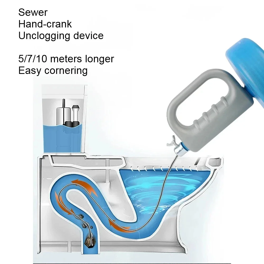 5M Manual Drain Auger Snake Pipe Clog Remover Plumbing Tool with Handle for Kitchen Sink Bathroom Toilet Drain Cleaning