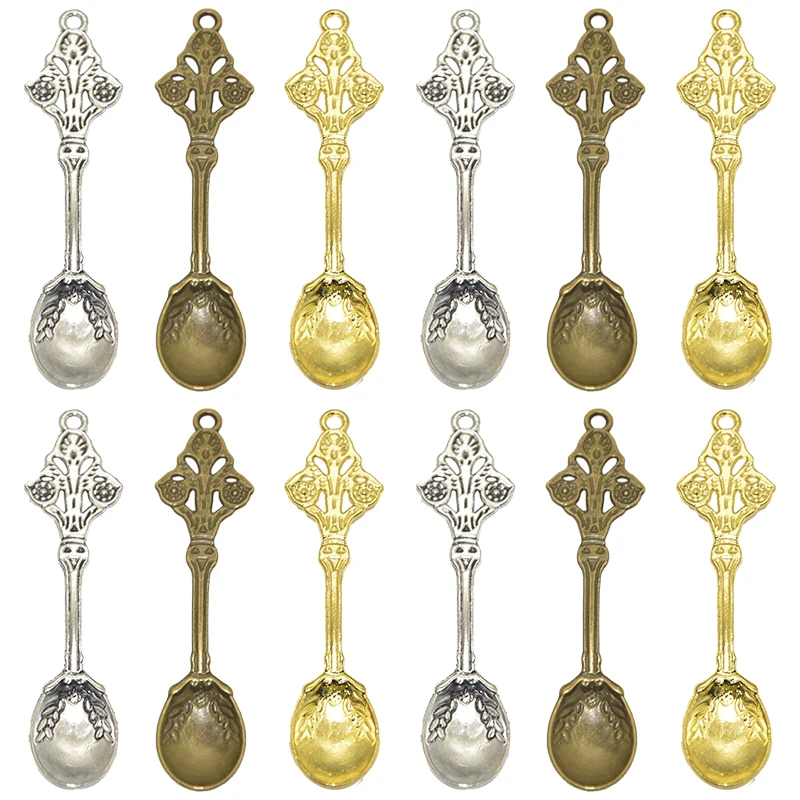 6pcs Three Color  Spoon Kichten Charms Alloy Metal Kitchen Cooking Tableware Pendants For DIY Necklace Bracelet Jewelry Making