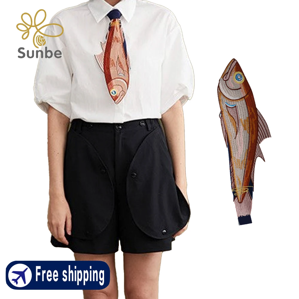 

Пришитая нашивка в форме рыбы, длинная аппликация на галстуке для украшения одежды, стильный акцент, модное украшение «сделай сам»