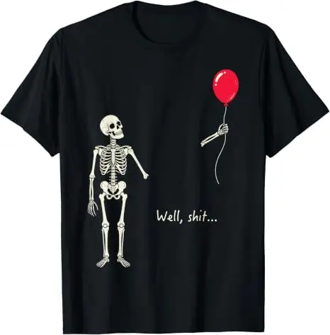 Y2k Gothic Skelett Halloween-Kostüm Humor Skelett Verlorener Ballon Scheiße Lustiges Sprichwort Zitat Herren Damen T-Shirt FSkeleton Tees – Detail 11