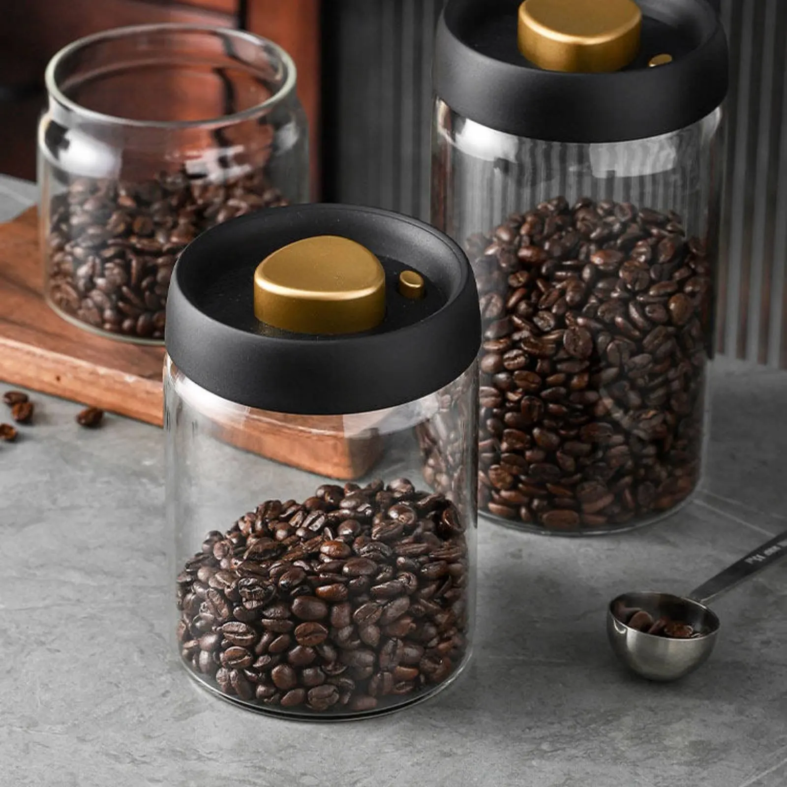Coffee Bean Storage Jar Wide Mouth Vacuum Sealed Canister Airtight Glass Container Easy to Clean for Pantry