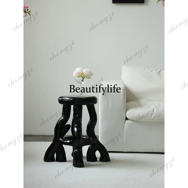 A73 antique art modeling stump stool wabi sabi senior black decorative stool