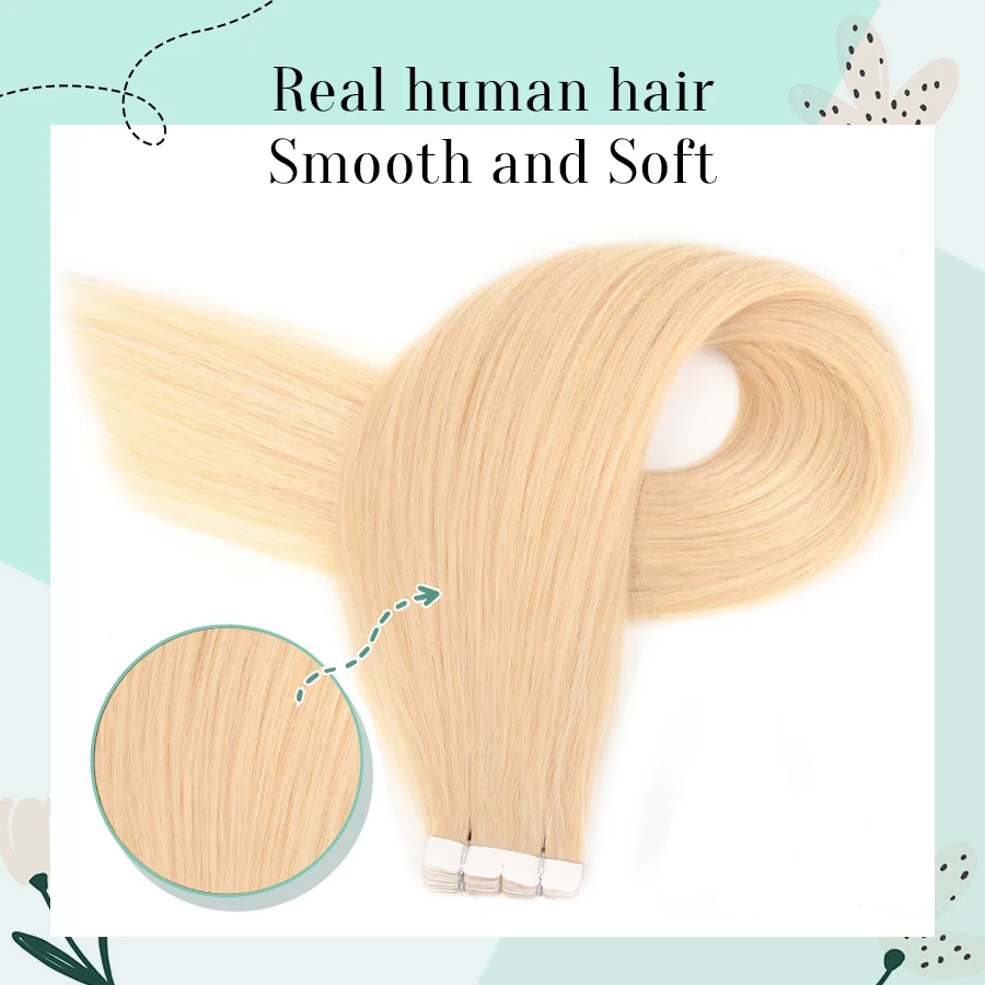 Vlasy 16pcs Blonde #613 Mini Tape In 100% Human Hair Extensions Seamless Invisible Straight Strap Human Hair Wigs 12-24 inches
