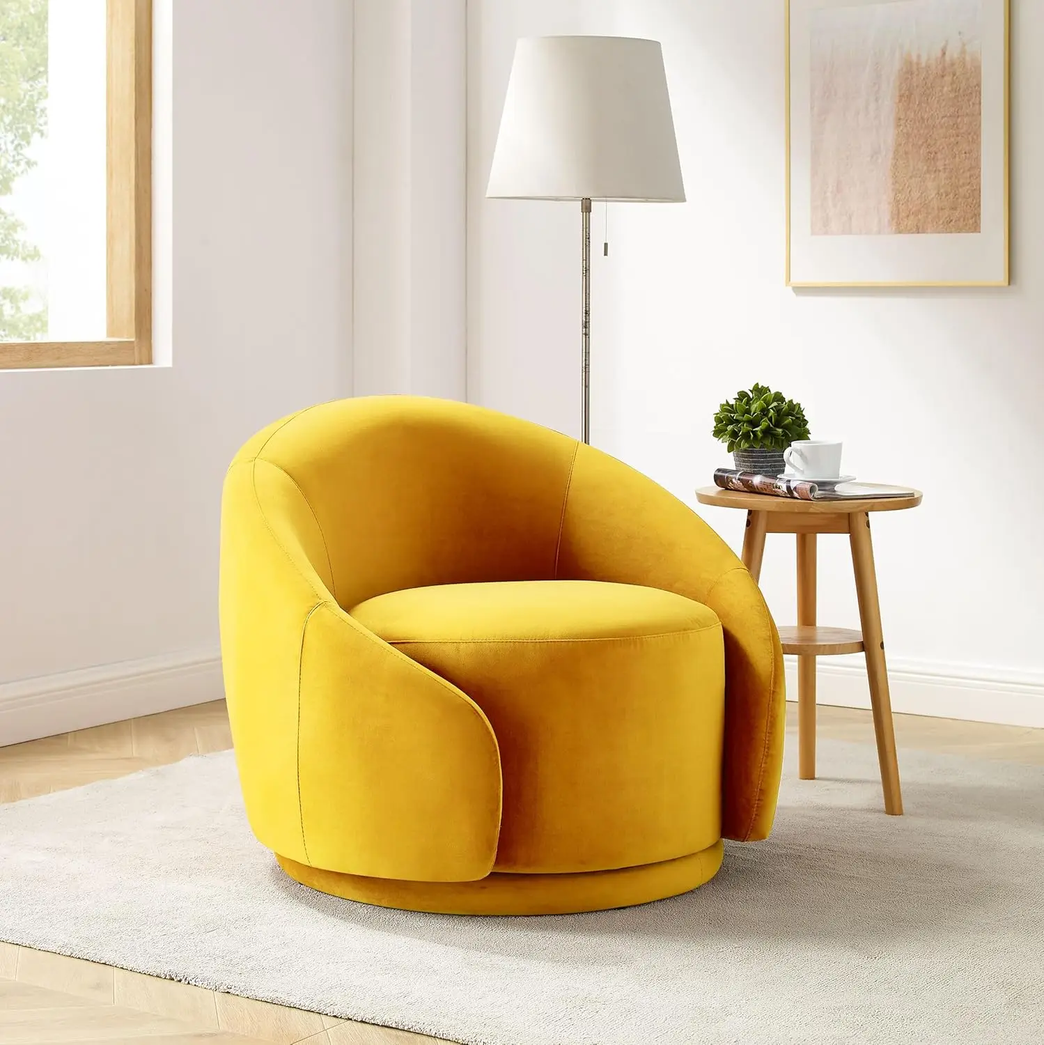 

Swivel Barrel Chair, Upholstered Modern Round Accent Arm Chairs, 360° Swivel Single Sofa Armchair for Living Room and Bedroom