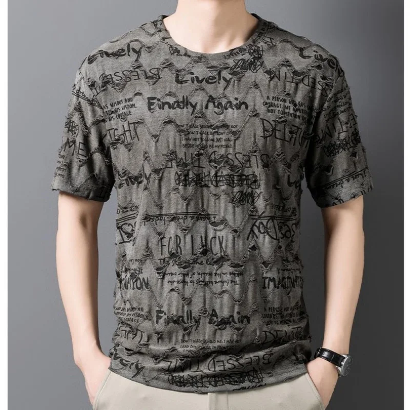 Men's Casual Short Sleeve T-Shirt with Letter Print Round Neck Breathable Cotton Tee for Daily Summer Wear — купить у AliExpress WW