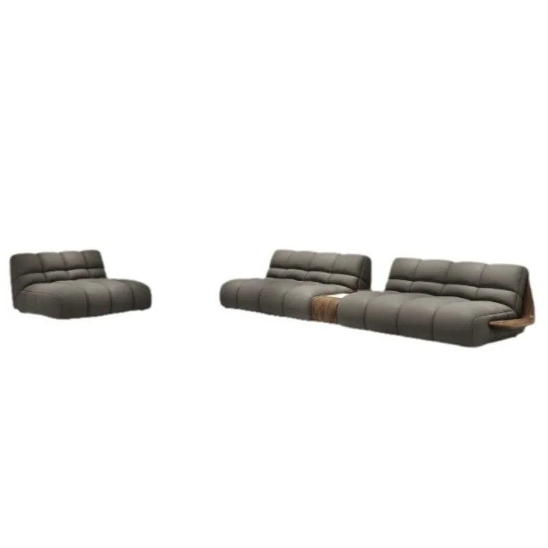 North American black walnut combination leather sofa Italian first-layer cowhide living room large apartment modern simple sofa