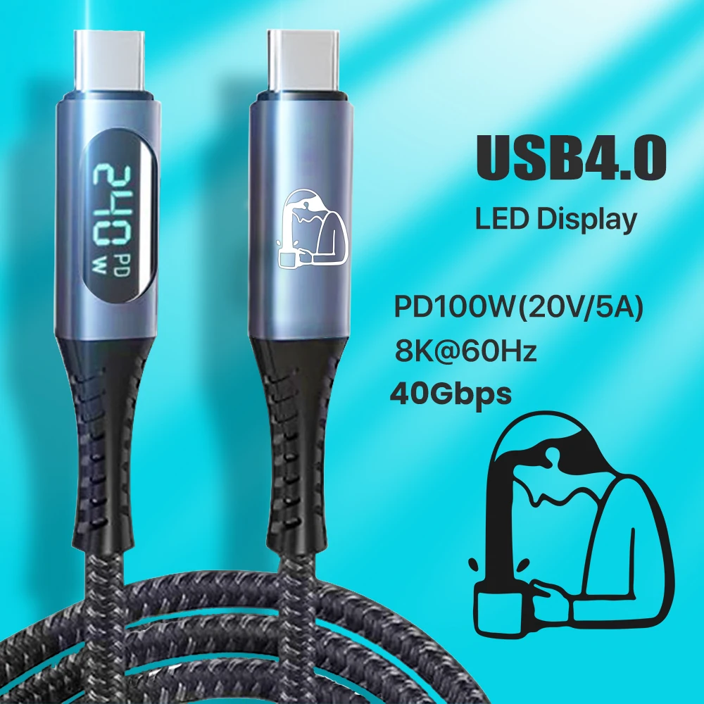 EONLINE 3D Thunderbolt 4 USB4.0 40Gbps Type C to C Cable PD3.1 240W Fast Charge Cable 8K@60Hz for PS5 Nintendo Switch MacBook