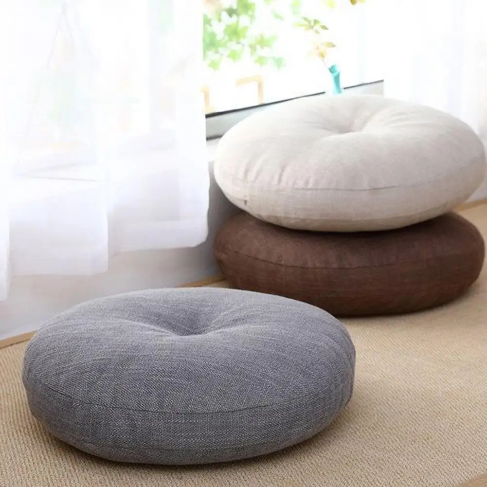 40cm Linen Seat Cushion Soft Cotton Filling Thicken Sofa Balcony Back Pillow Circular Home Office Chair Seat Buttocks Cushion