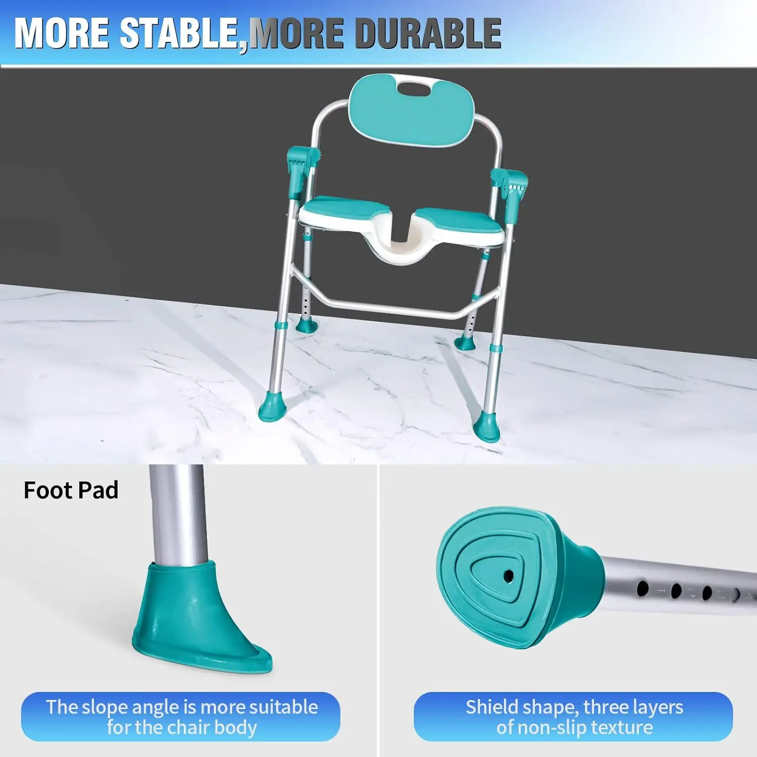 Folding Shower Chair 5-Level Adjustable, Non-Slip Feet Shower Seat Cutout