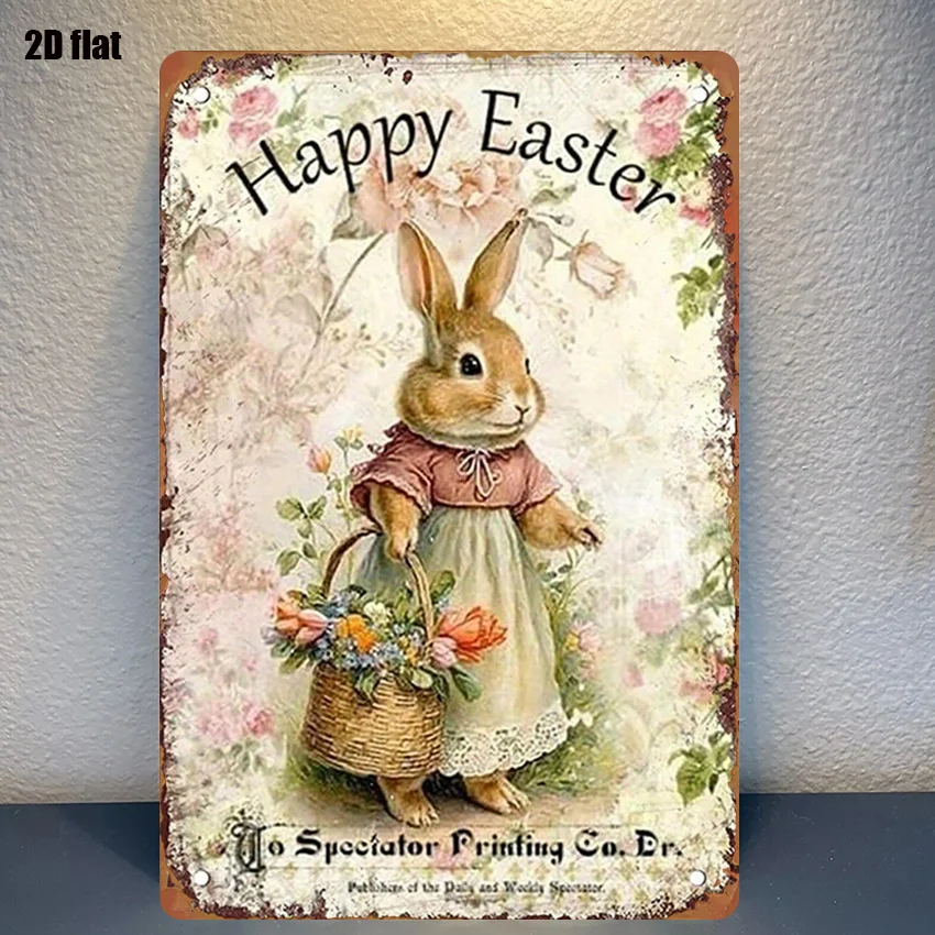 Vintage Easter Bunny Wall Decor Bunny Holding Flower Basket Suitable for Home,Spring Decoration for Bedroom & Home Theater Art