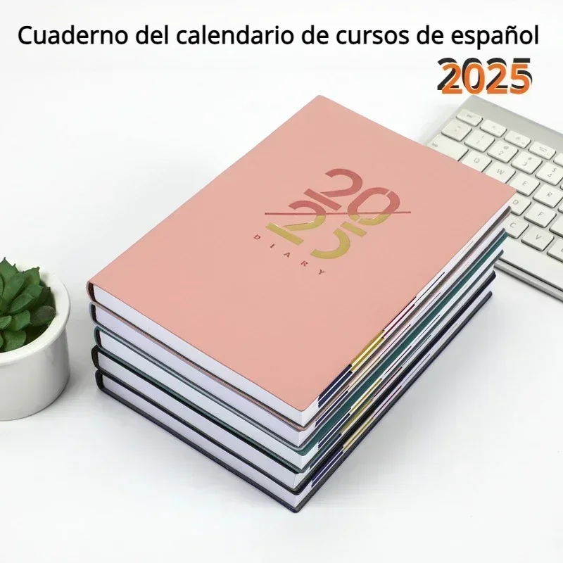 2025 Spanish Notebook Daily Schedule, 365 Day Soft Leather Calendar Notebook, Office Agenda Planner Notepad Diary Sketchbook A/B