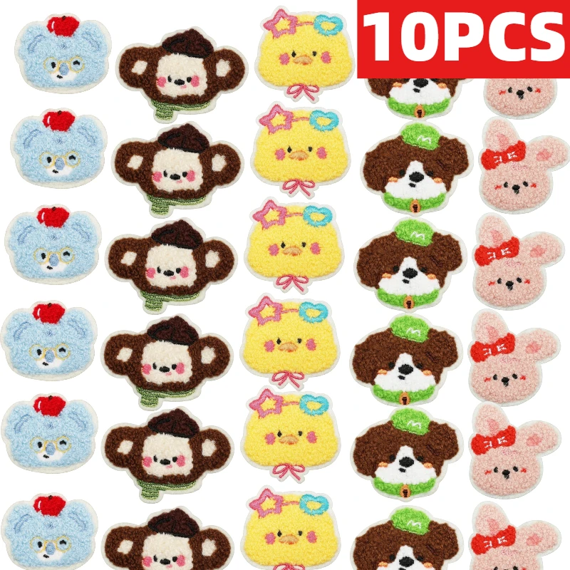 

10 шт. милых нашивок-аппликаций с вышивкой в виде животных (яблоко, щенок, розовый кролик) для декора одежды, термотрансферные, оптом